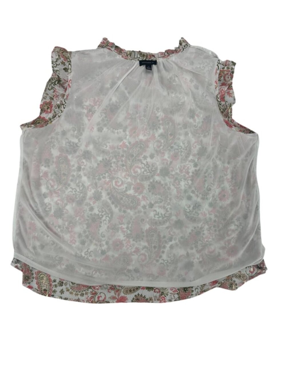 Tamara H Women Paisley Floral Blouse 2X Plus Gold Metallic Tie Boho Neck Ruffle - Picture 7 of 9